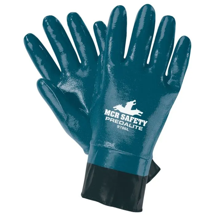 MCR Safety Predalite 9786S Fully Coated Front And Back, PVC Safety Cuff Work Gloves, Blue, Small, 1 Dozen