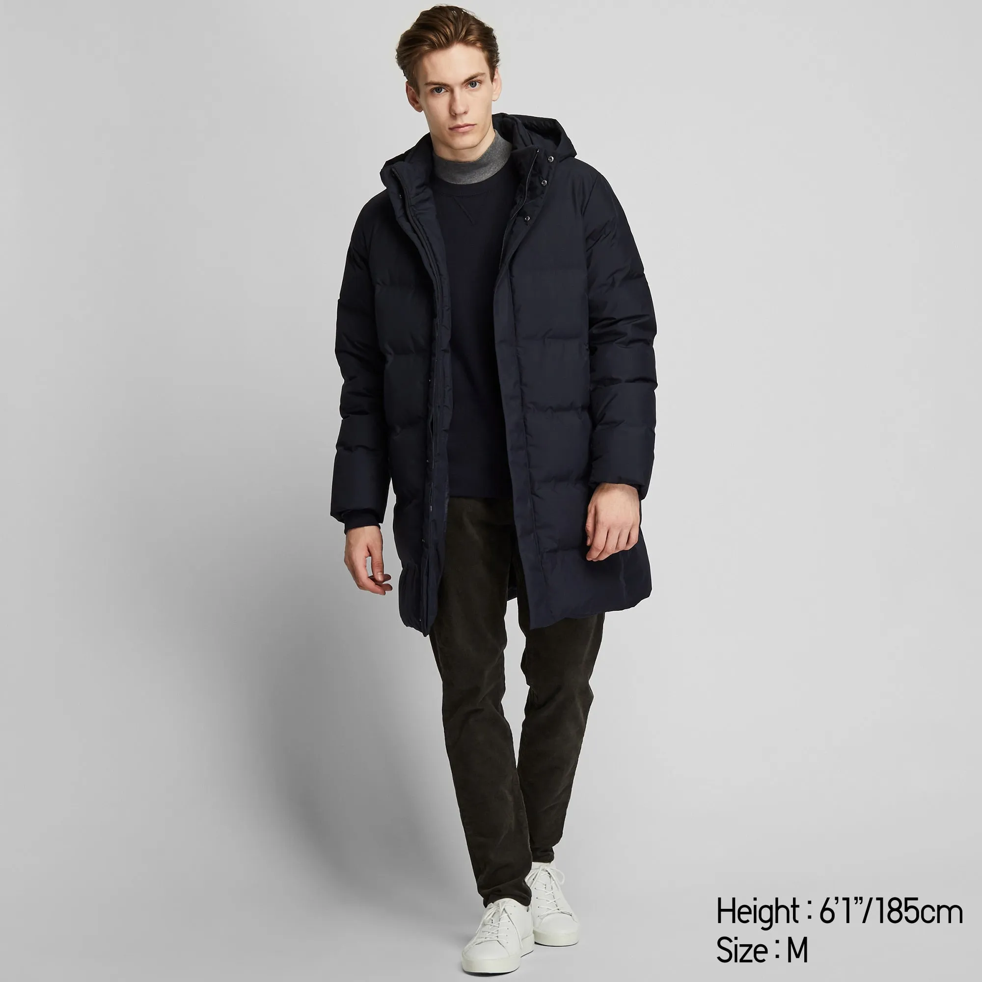 Men Seamless Down Hooded Coat | Navy