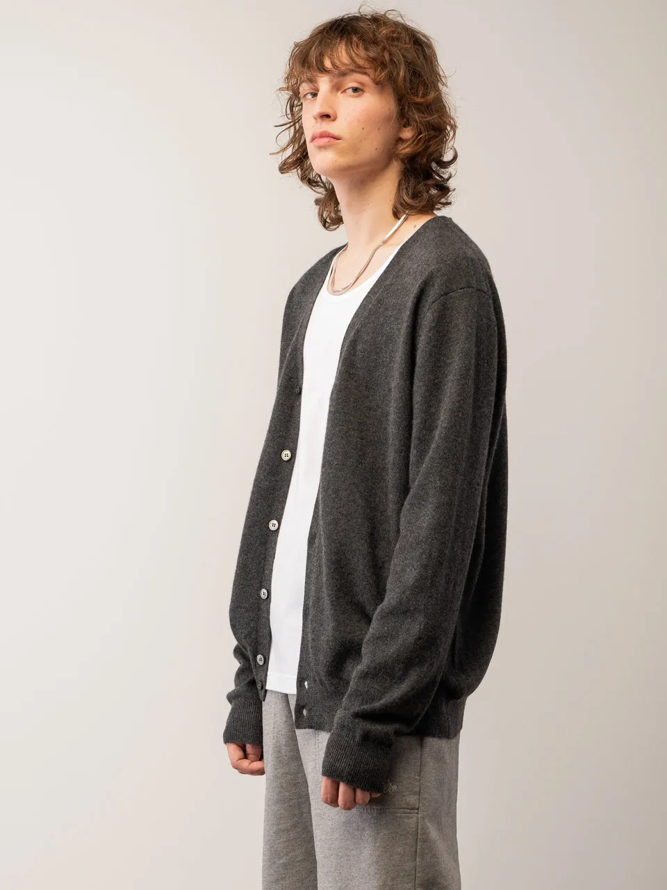 Men V Neck Cardigan_Graphite