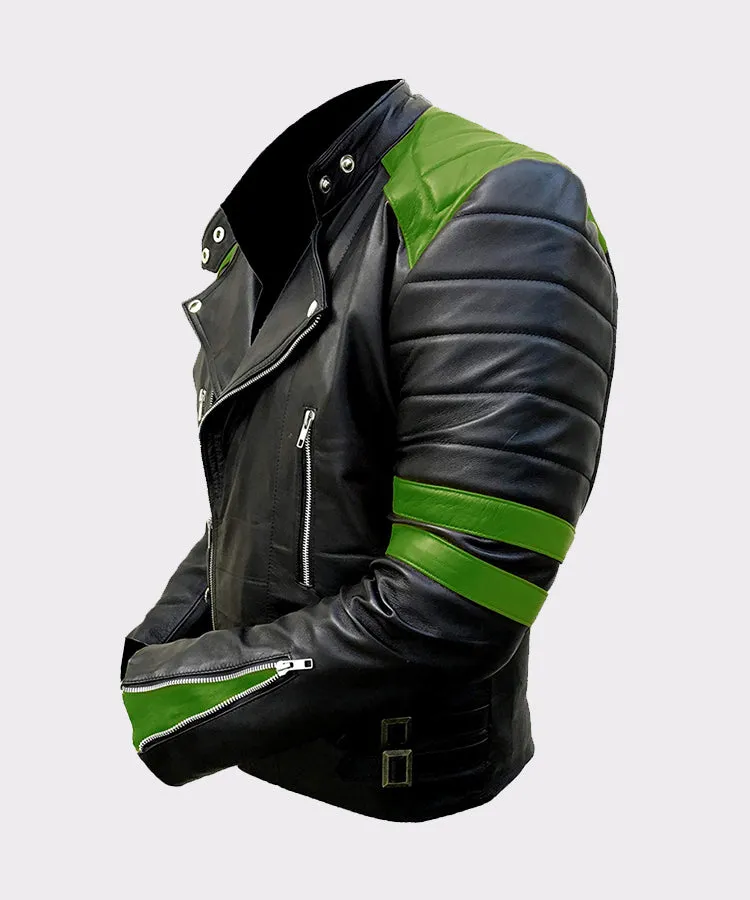 Mens Classic Vintage Motorcycle Green Real Leather Jacket