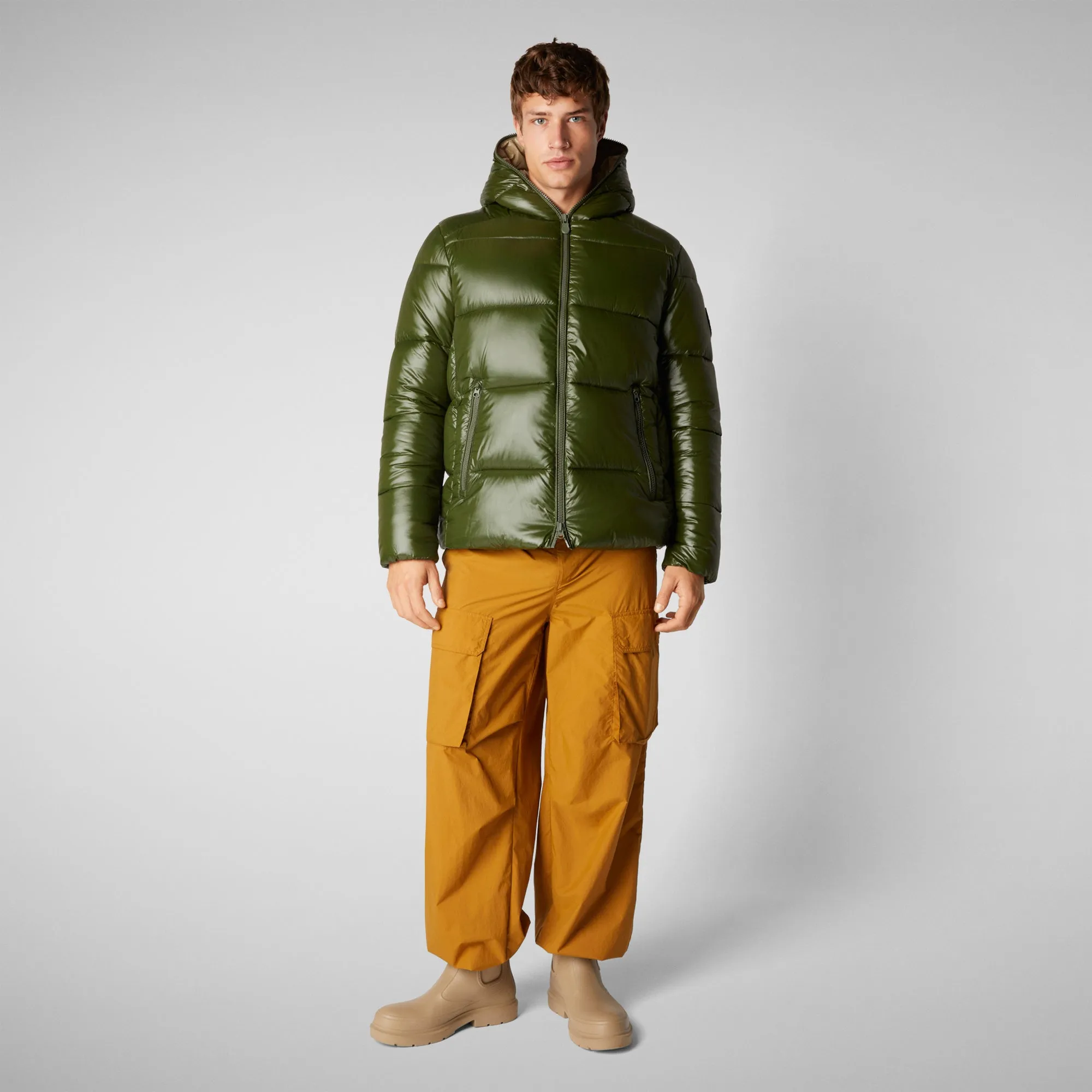 Men's  Hooded Animal free Puffer Jacket Edgard in Pine Green