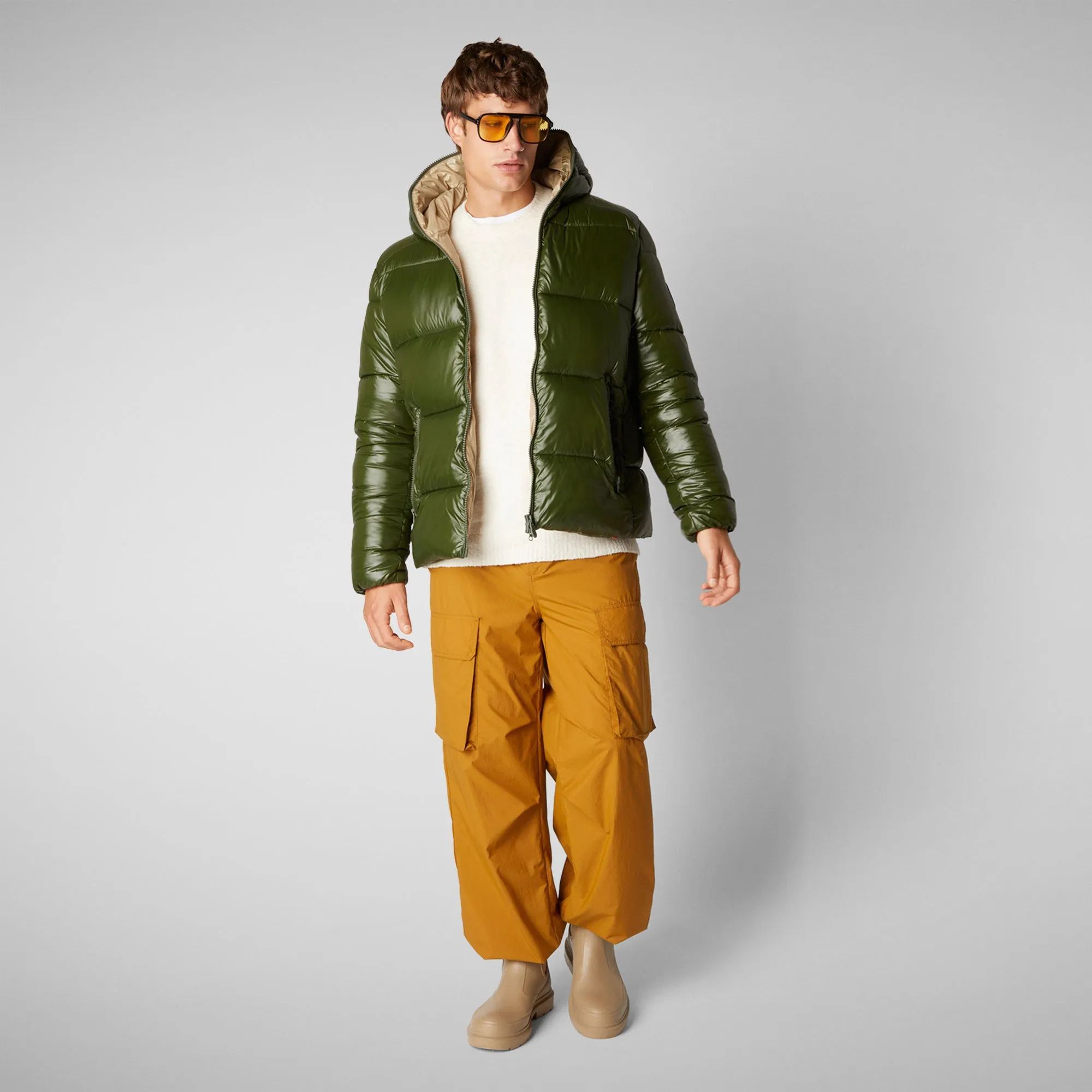 Men's  Hooded Animal free Puffer Jacket Edgard in Pine Green