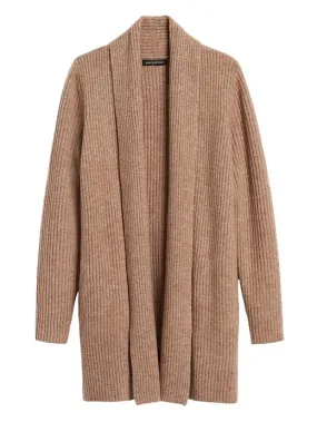 Merino-Blend Long Cardigan Sweater in Camel