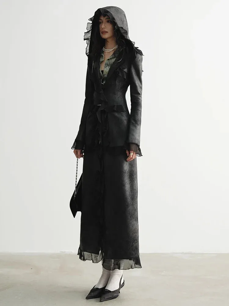 Merseki Vegan Suede Long Ruffle Coat