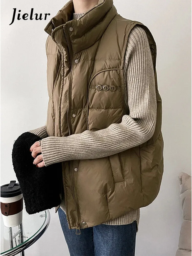 Metaversmall White Duck Down Vest Coat Sleeveless Light Down Jacket Women Black Beige Windproof Lightweight Warm Waistcoat Female New