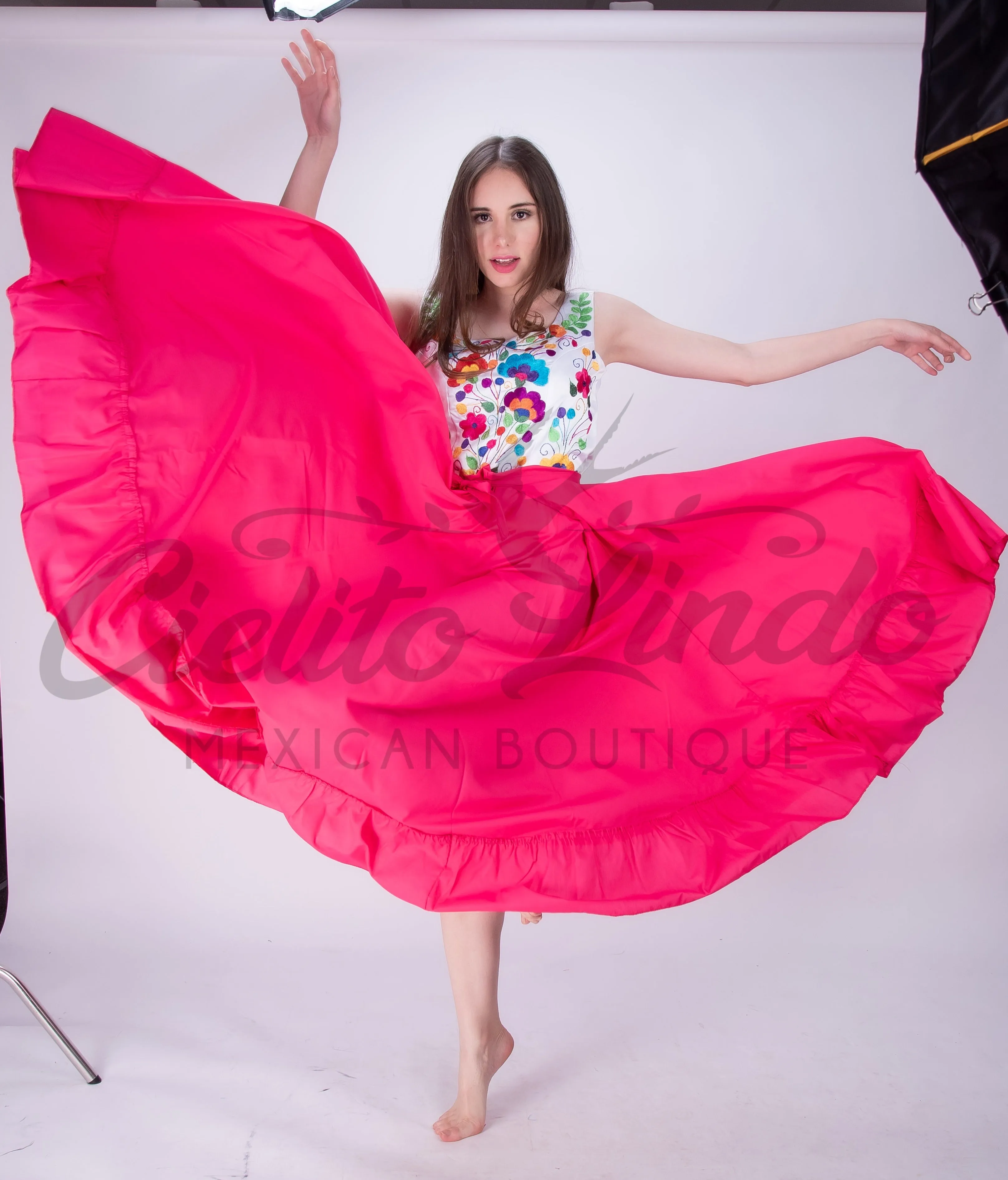 Mexican Folklorico Hot Pink Solid Skirt