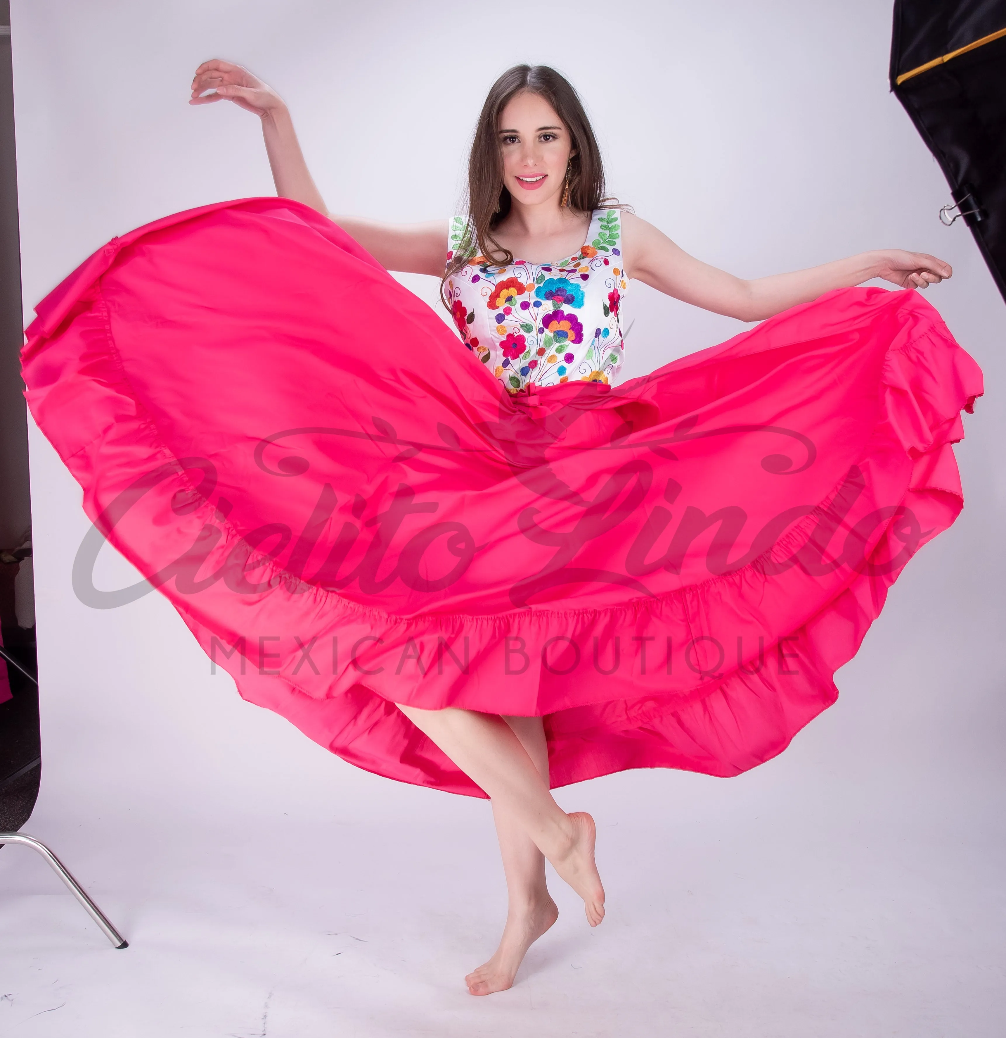 Mexican Folklorico Hot Pink Solid Skirt