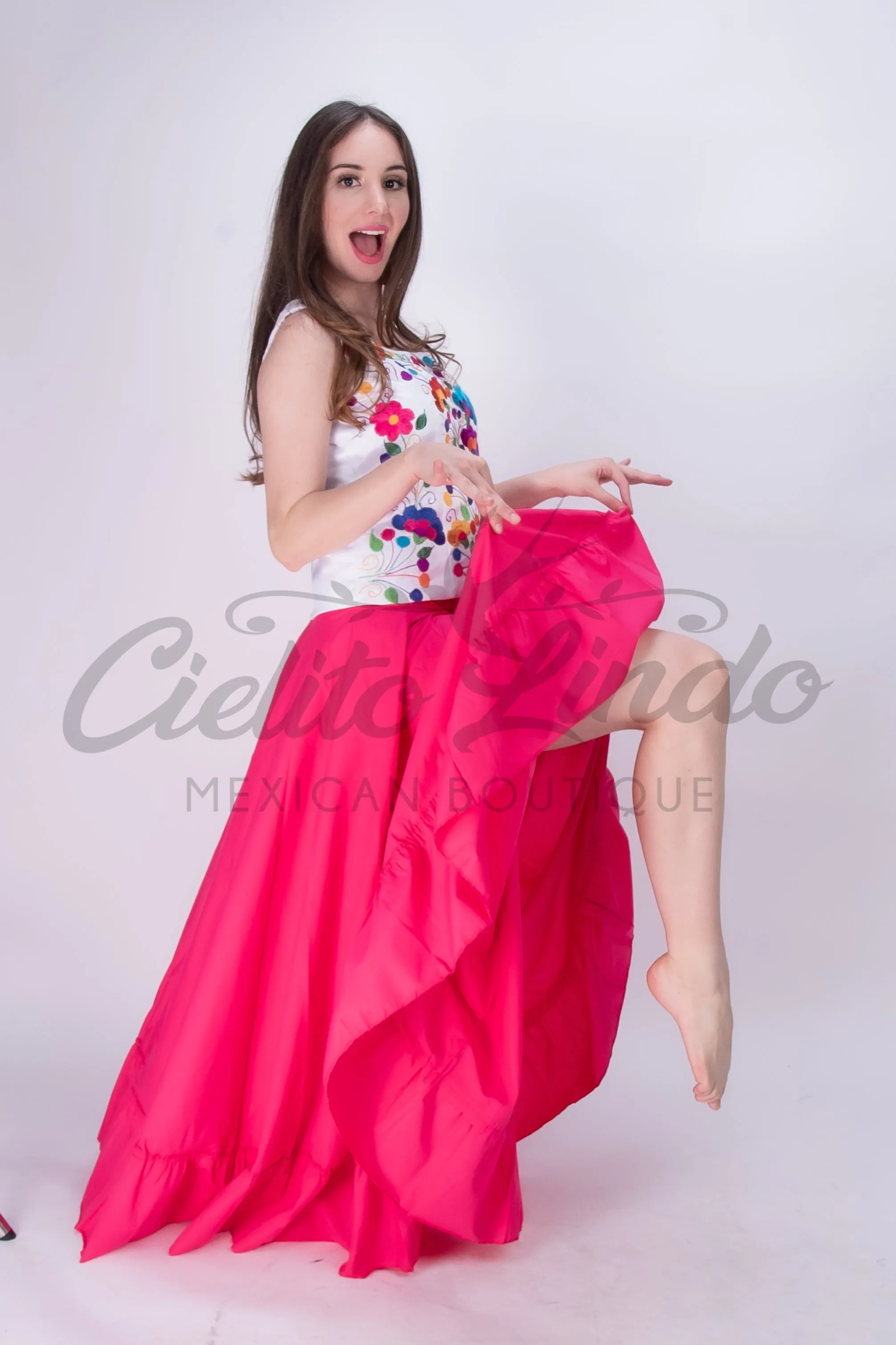 Mexican Folklorico Hot Pink Solid Skirt