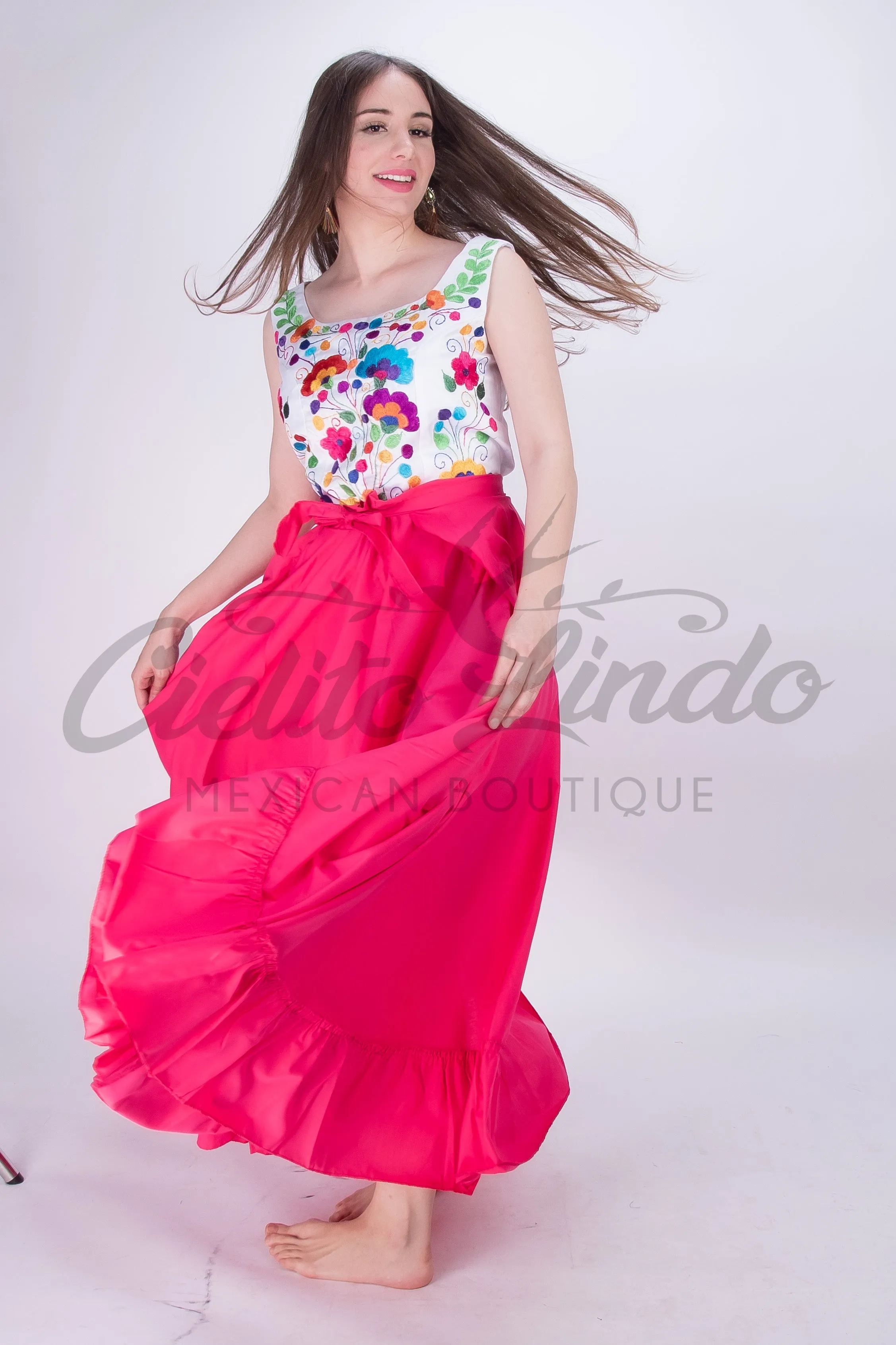 Mexican Folklorico Hot Pink Solid Skirt