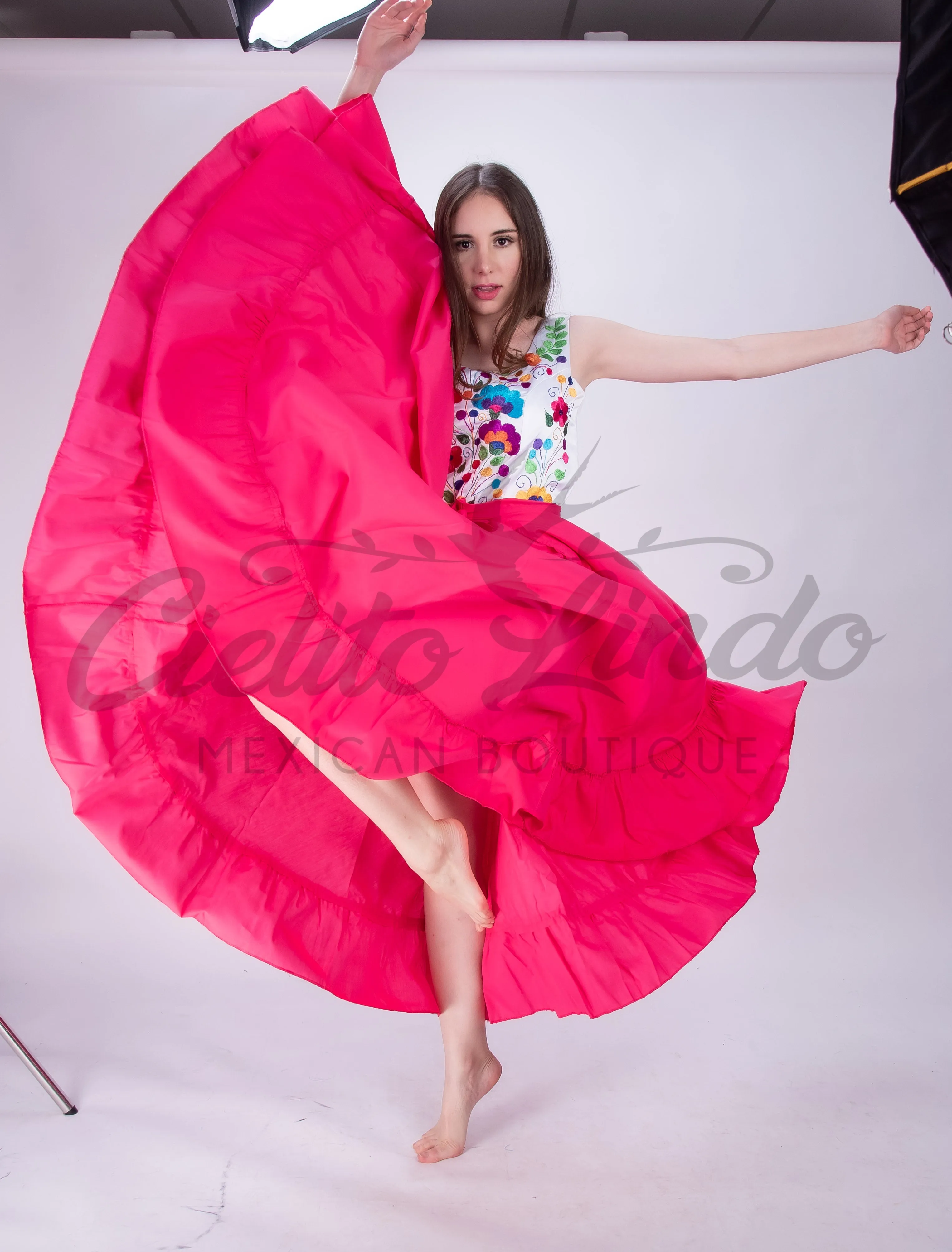 Mexican Folklorico Hot Pink Solid Skirt