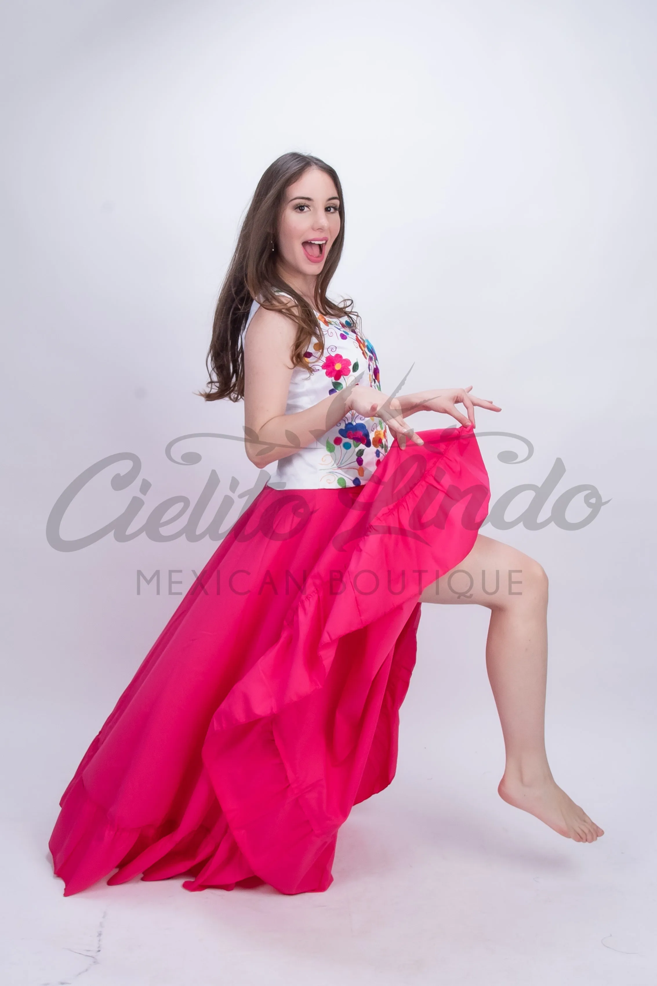 Mexican Folklorico Hot Pink Solid Skirt