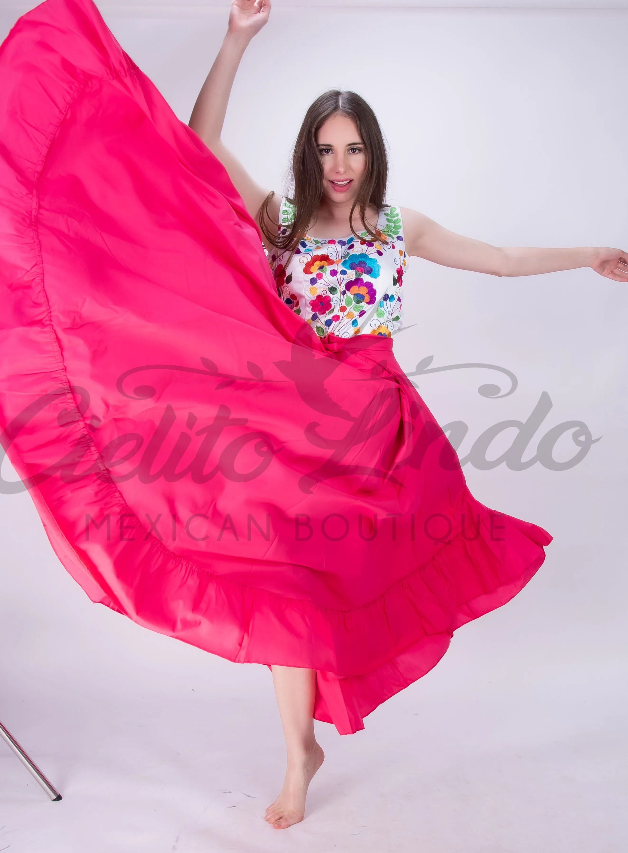 Mexican Folklorico Hot Pink Solid Skirt