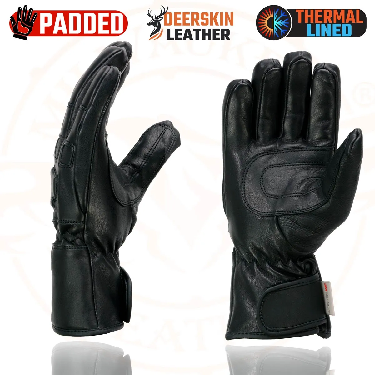 Milwaukee Leather MG7534 Men's Black Deerskin Gauntlet Motorcycle Hand