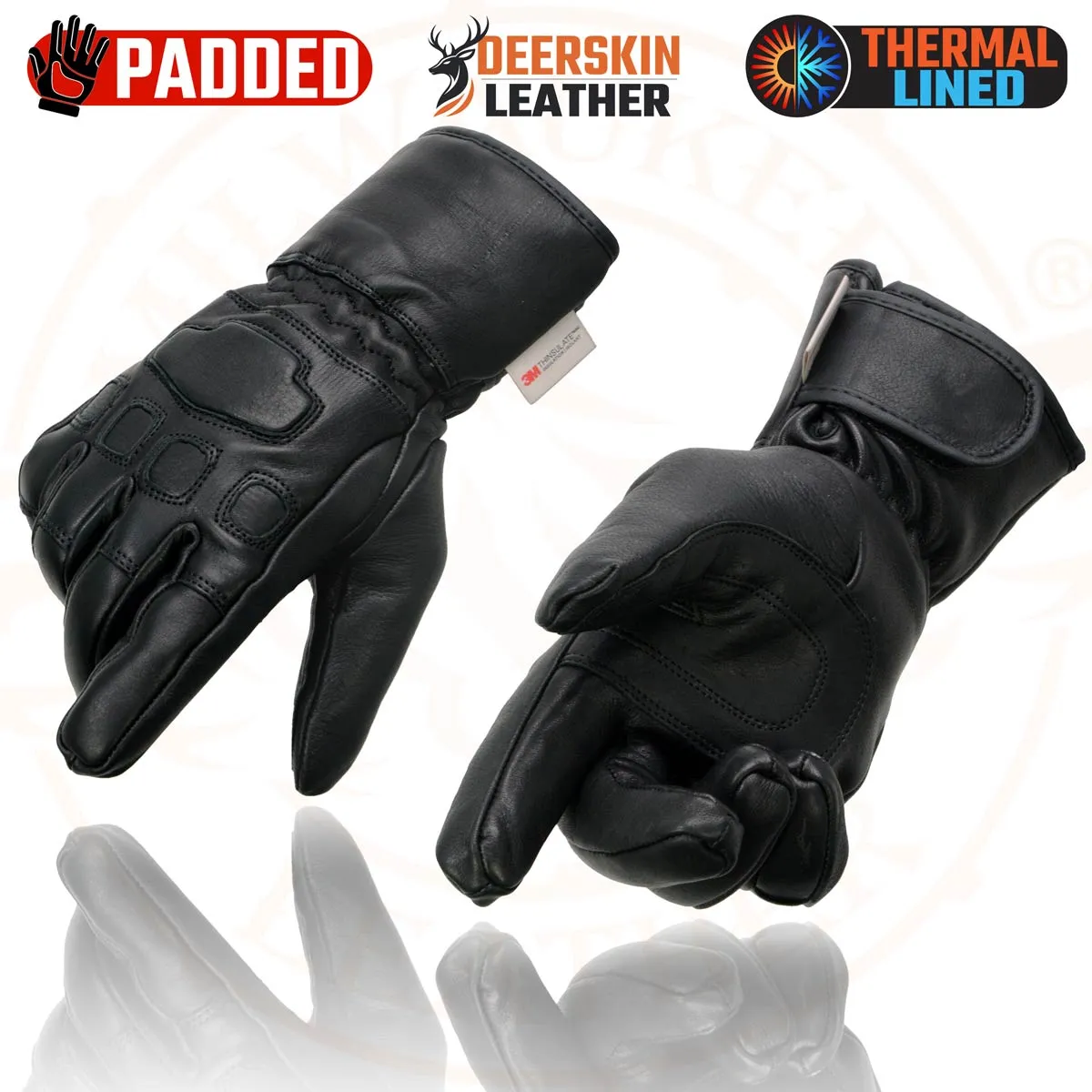 Milwaukee Leather MG7534 Men's Black Deerskin Gauntlet Motorcycle Hand