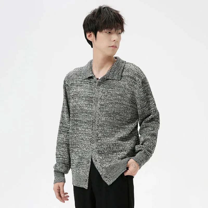 Minimalist Men's Cardigan Knitting Turn-down Collar Single Breasted Solid Color Male Clothing New Autumn Trend 2024 9C7043