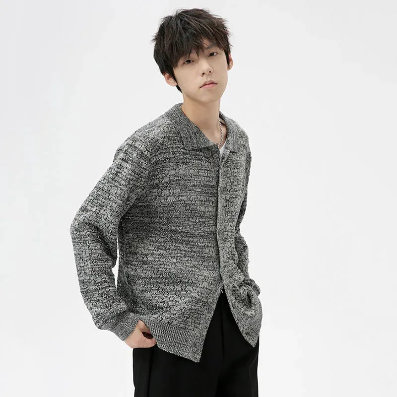 Minimalist Men's Cardigan Knitting Turn-down Collar Single Breasted Solid Color Male Clothing New Autumn Trend 2024 9C7043