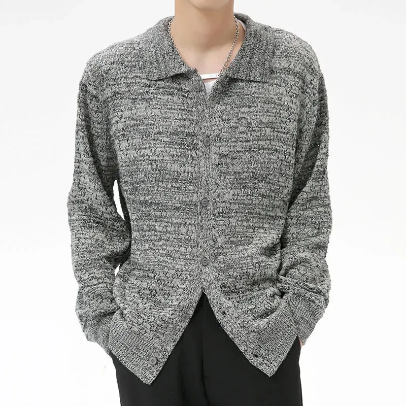 Minimalist Men's Cardigan Knitting Turn-down Collar Single Breasted Solid Color Male Clothing New Autumn Trend 2024 9C7043