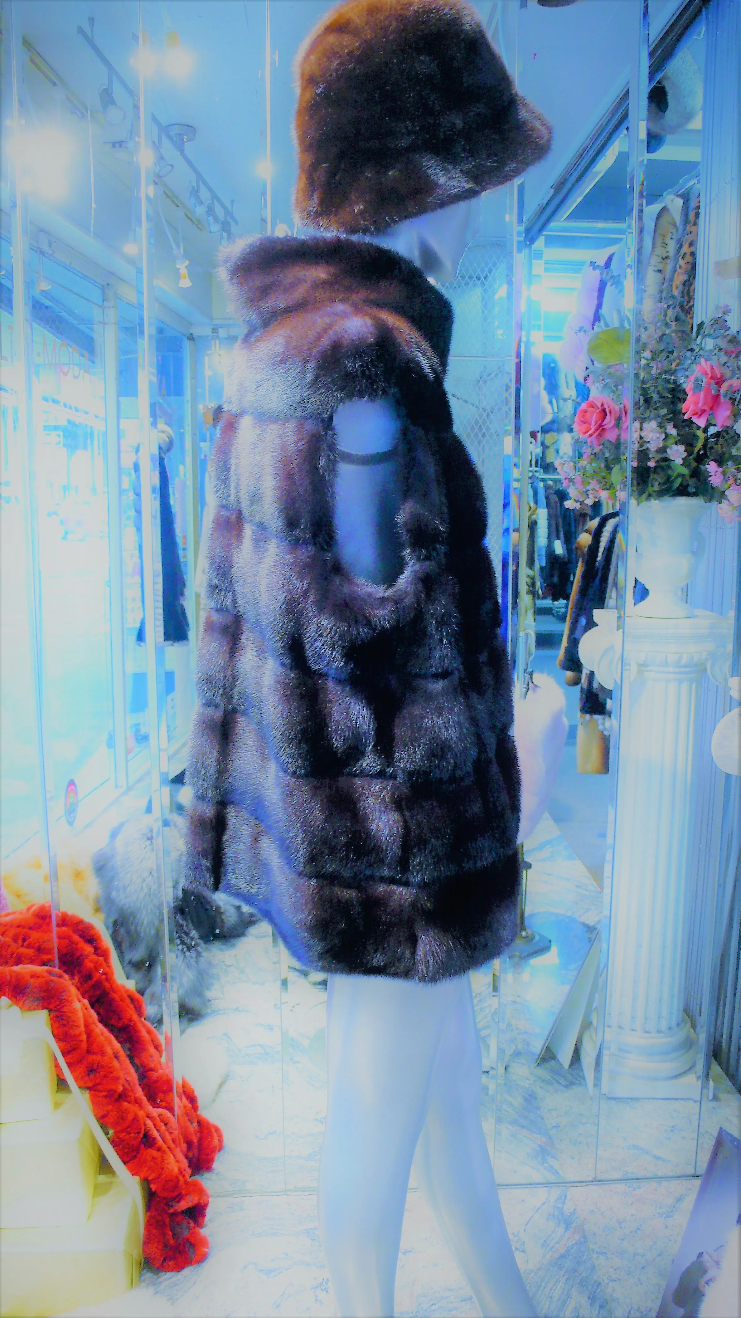 Mink Vest Fur Vest with Capped Shoulder Line Two Tone Dark Graphite Lavender Made in USA