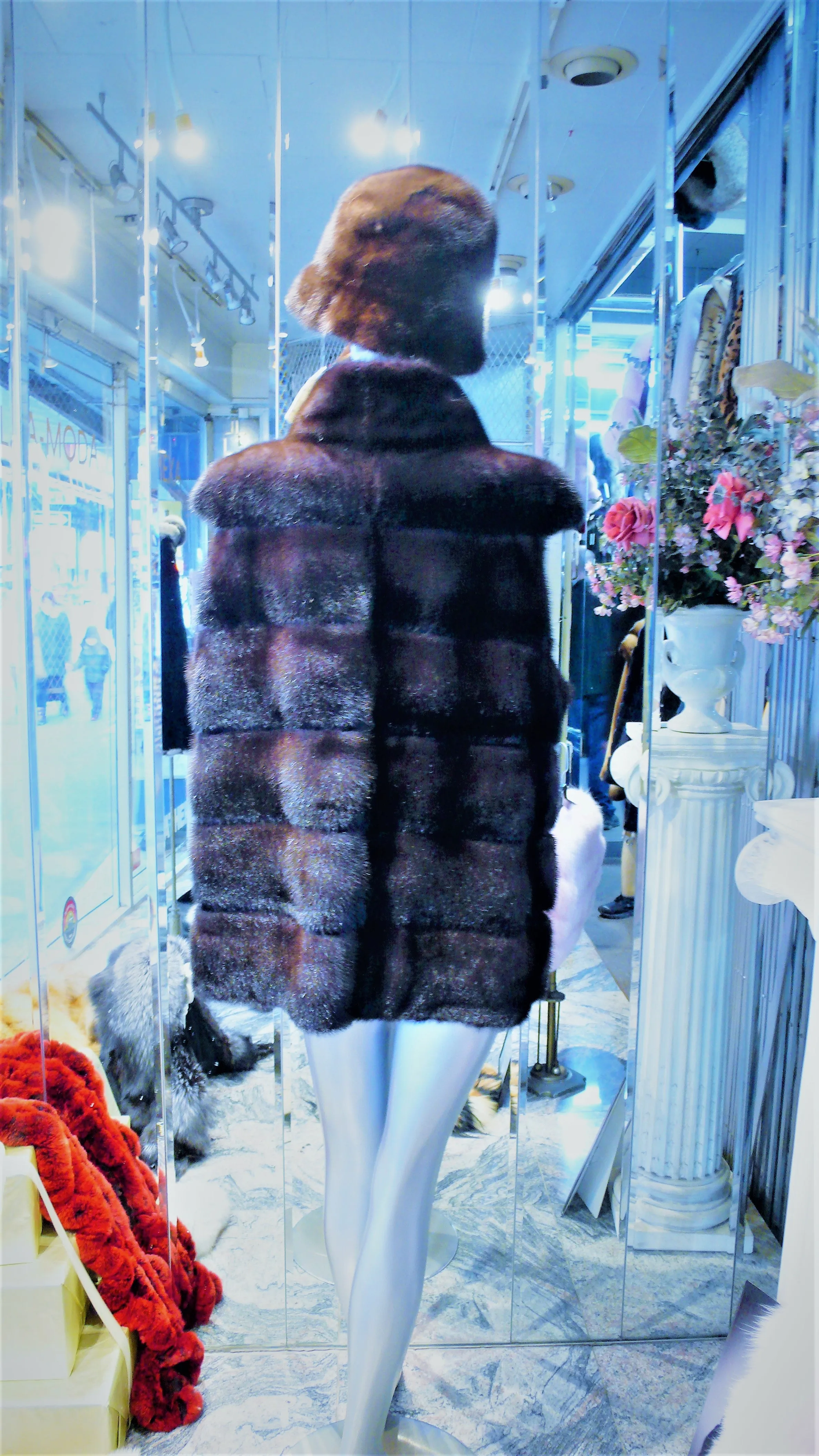 Mink Vest Fur Vest with Capped Shoulder Line Two Tone Dark Graphite Lavender Made in USA