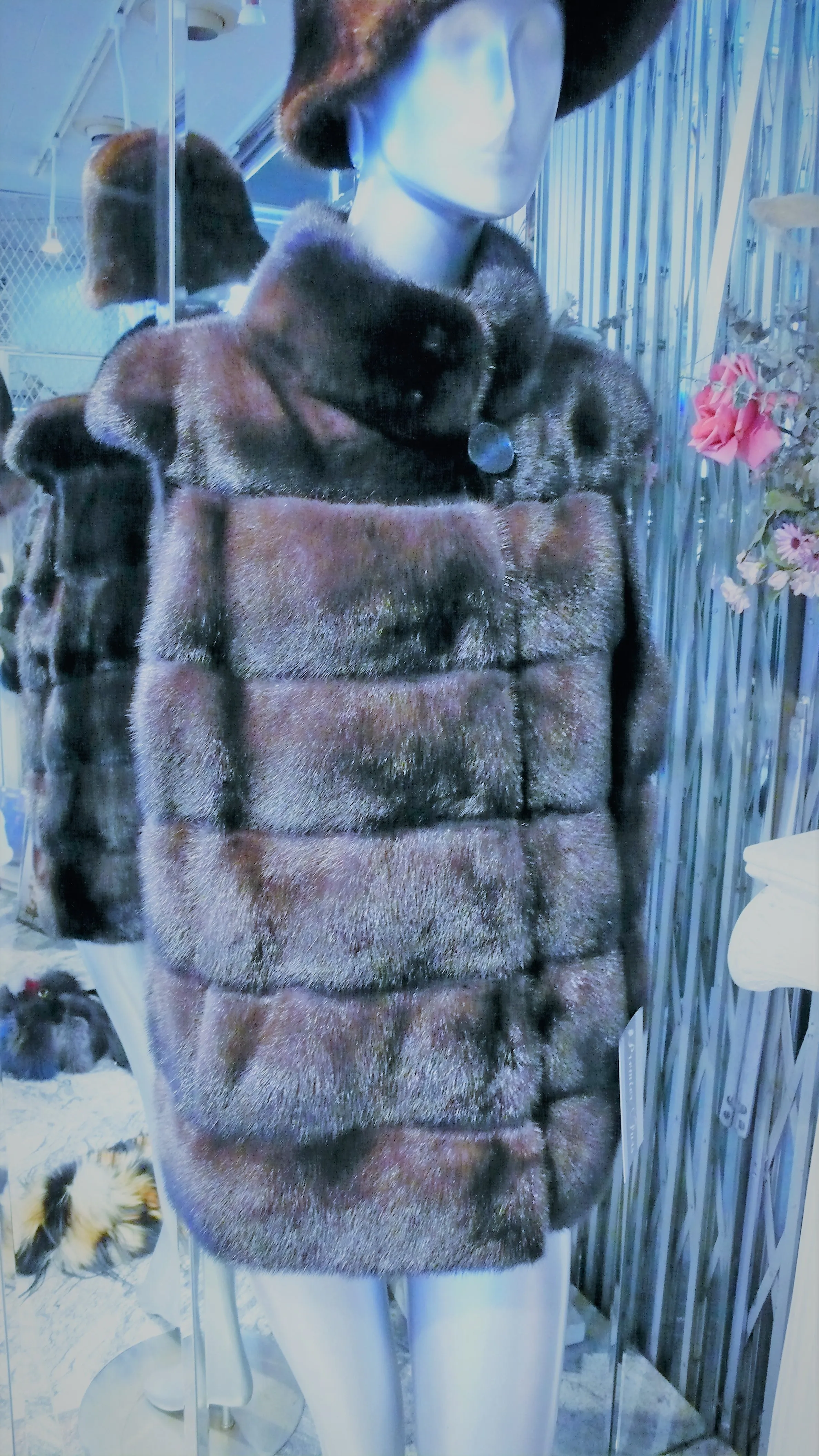 Mink Vest Fur Vest with Capped Shoulder Line Two Tone Dark Graphite Lavender Made in USA