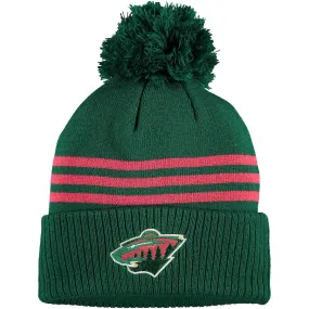 Minnesota Wild Green adidas Stripe Cuff Knit w/ Pom