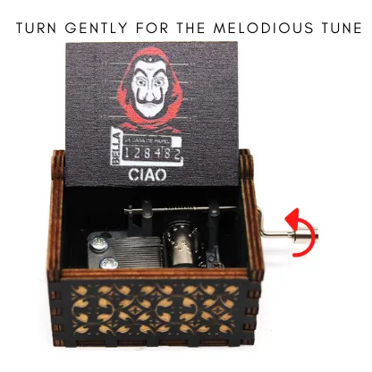 Money Heist Wooden Handcrafted Music Box (Black) - Unmask the Symphony of Intrigue 🏴‍☠️🎶 128482