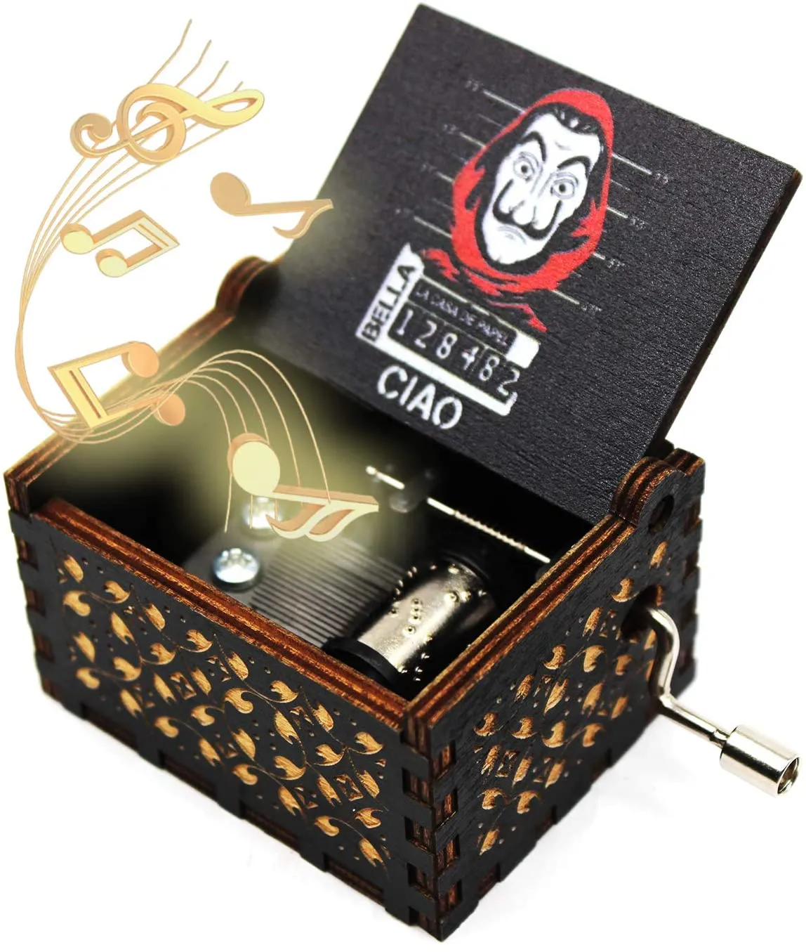 Money Heist Wooden Handcrafted Music Box (Black) - Unmask the Symphony of Intrigue 🏴‍☠️🎶 128482