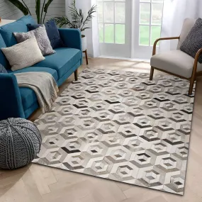 Multi Color Natural Handmade Cowhide Area Rug for Living Room, Non Slip Rug