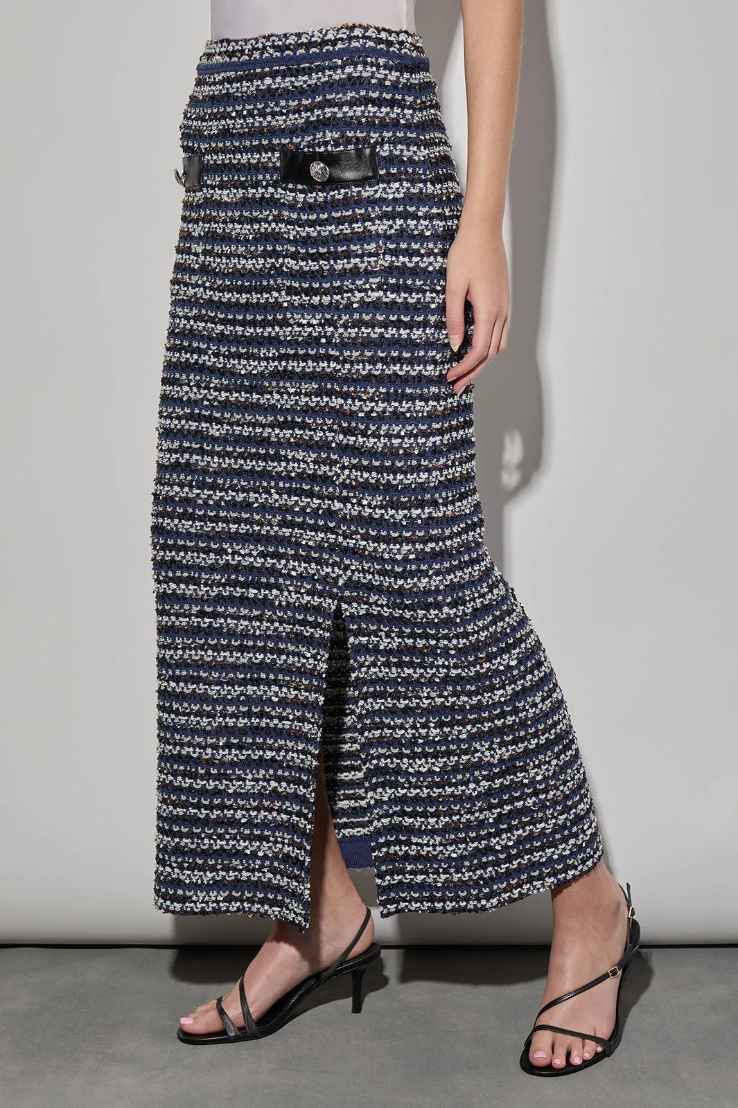 Multi-Stitch Tweed Knit Maxi Skirt