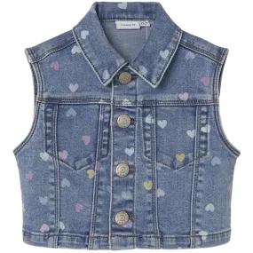 Name it Medium Blue Denim Hearts Rosa Denim Vest