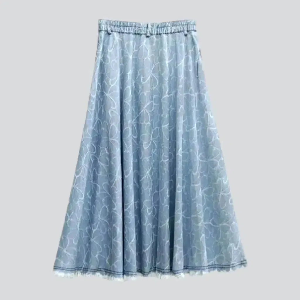 Ornament embroidered denim skirt for women