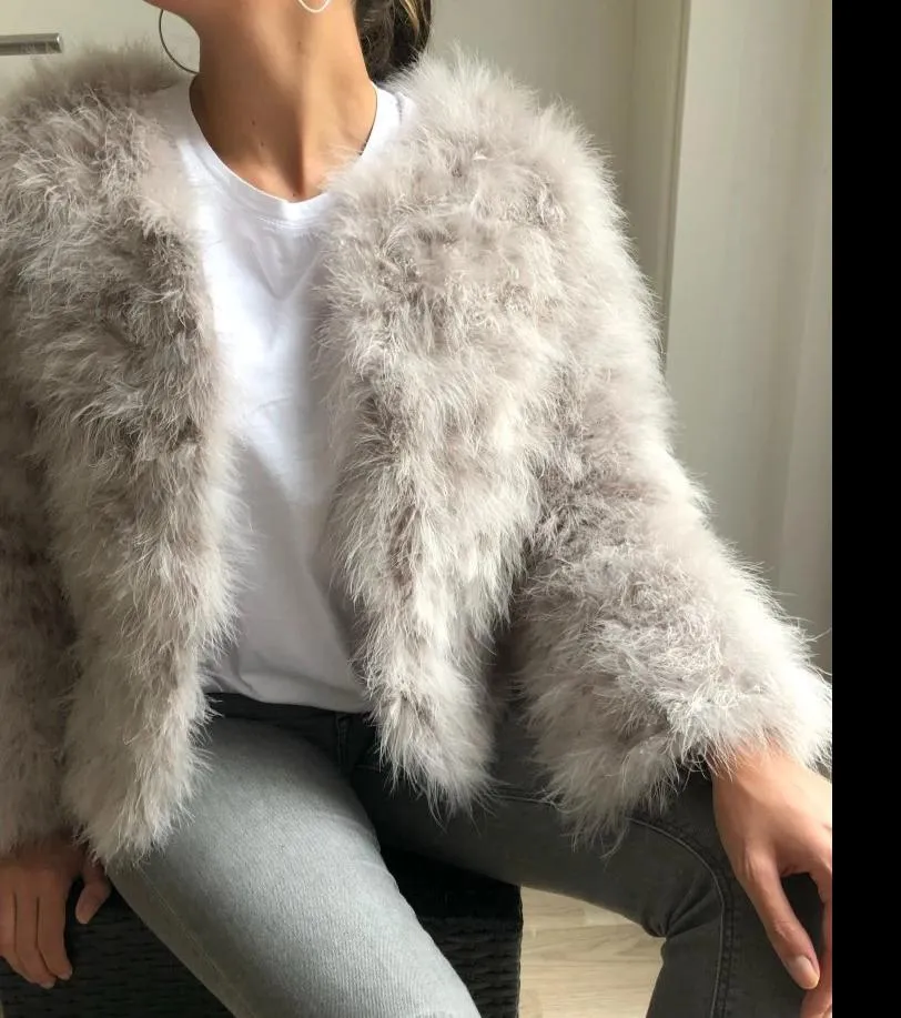 Ostrich Feather Jacket - Sand Grey