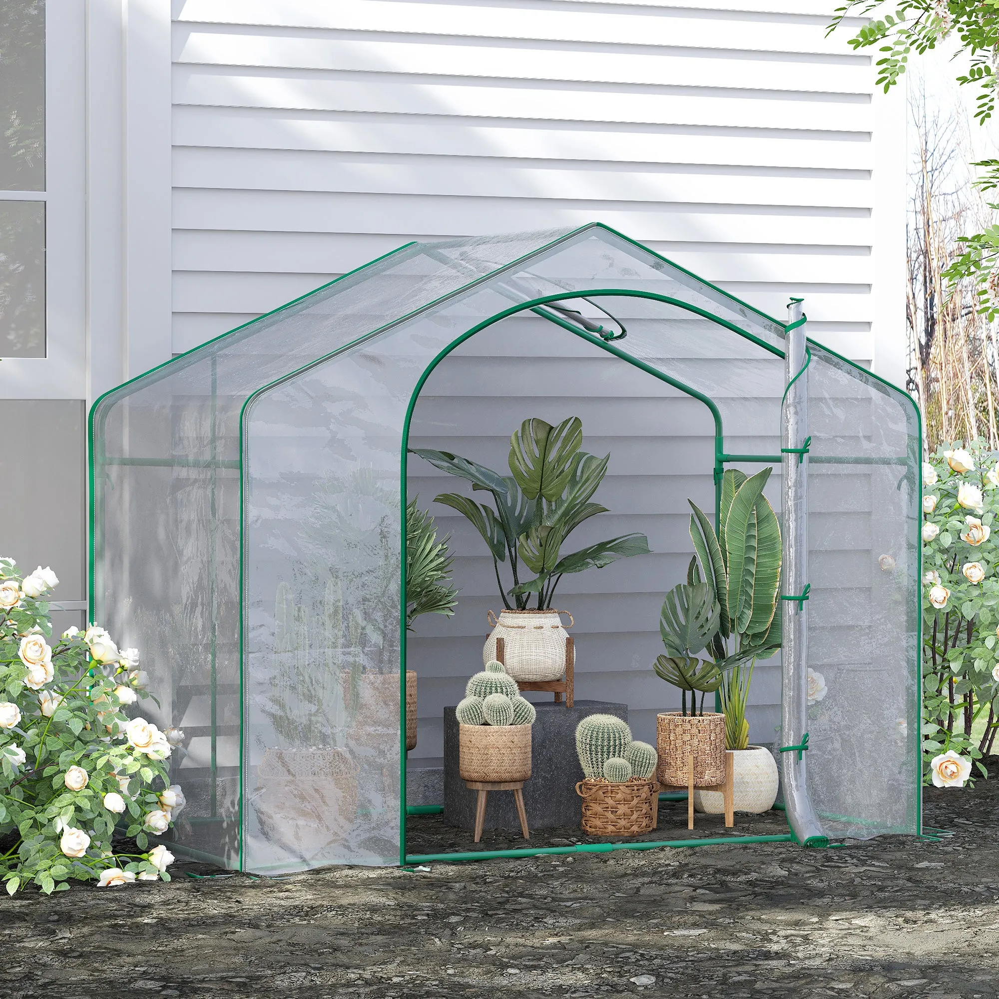 Outsunny Portable Walk-in PVC Greenhouse w/ Zipped Door for Flowers Plant