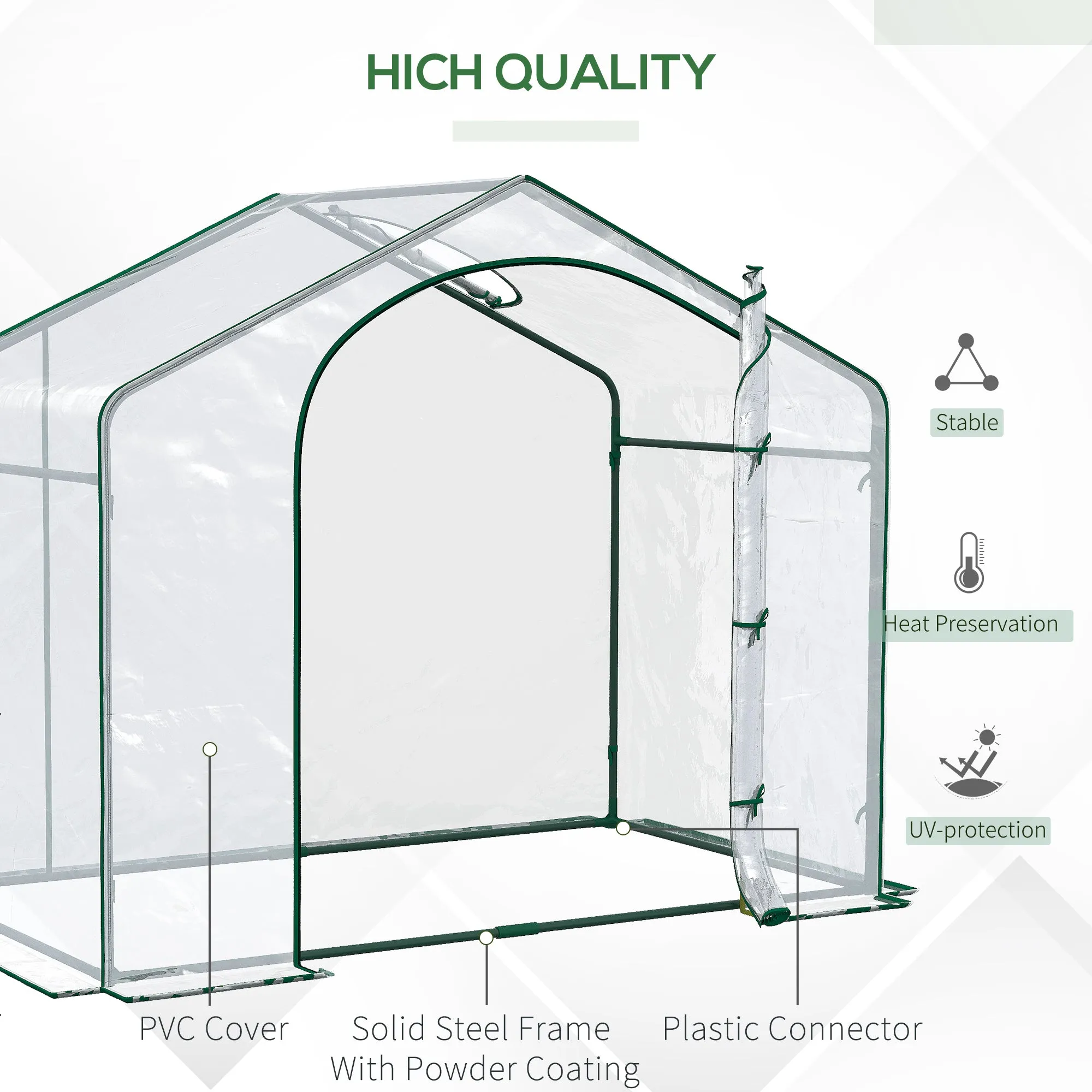 Outsunny Portable Walk-in PVC Greenhouse w/ Zipped Door for Flowers Plant