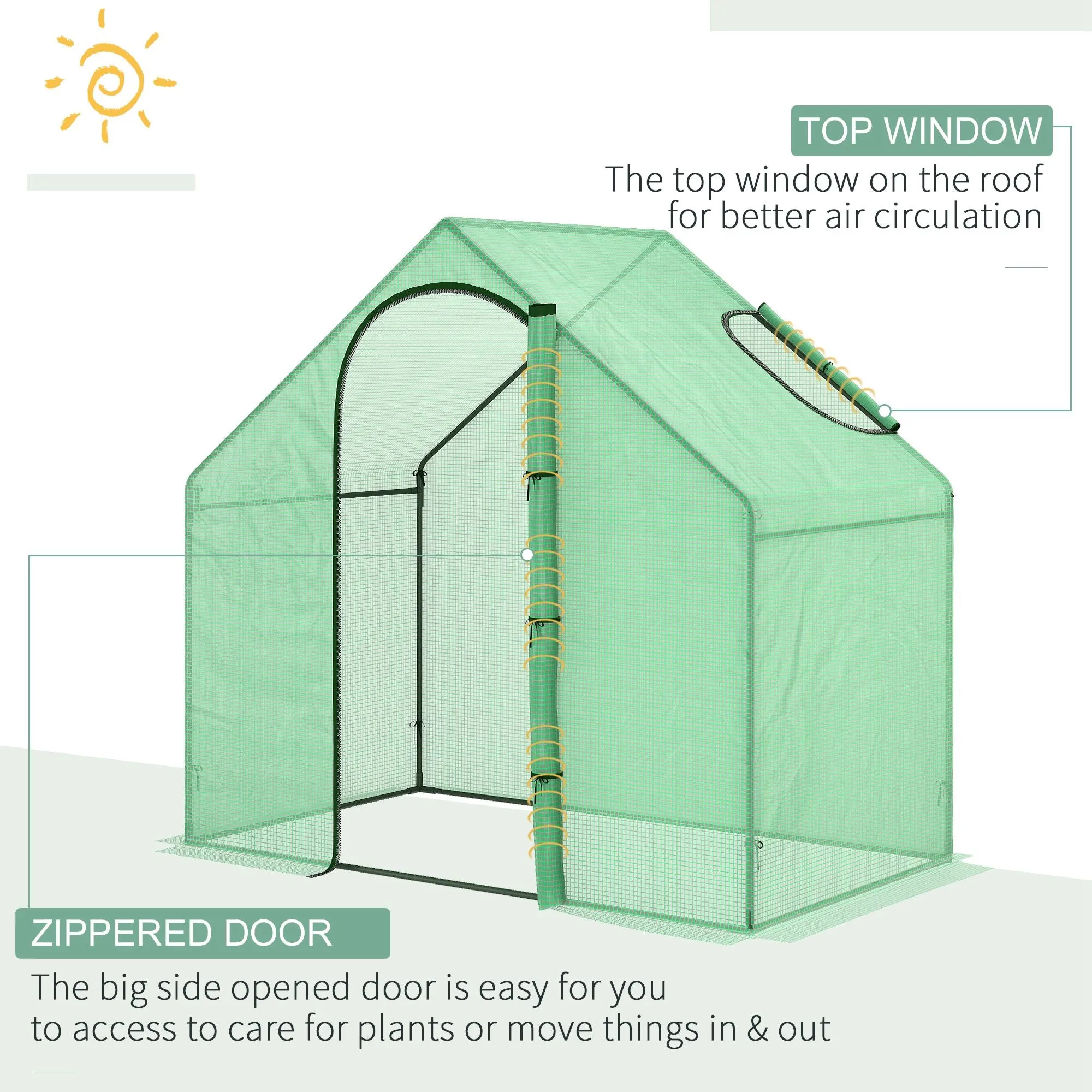 Outsunny Walk-In Portable Greenhouse Mini Grown House Steel Frame Window Green