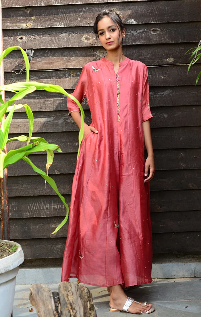 Pale Red Chanderi Jumpsuit