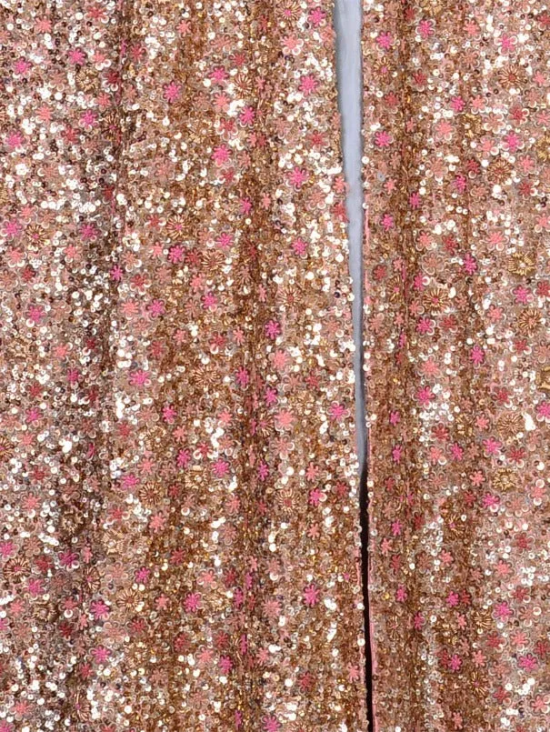 Peach Grey Sequin Layered Floor Length Gown