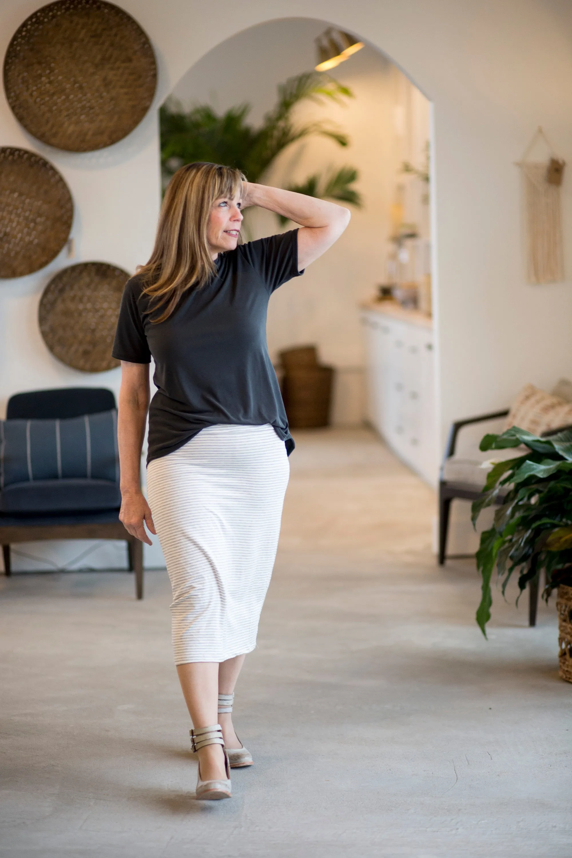 Pencil Skirt Gray & White Stripe