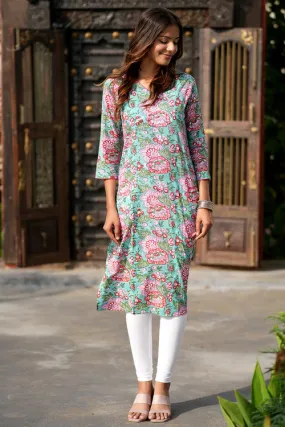 Pink Lemonade Oasis Handblock Printed Cotton Kurti