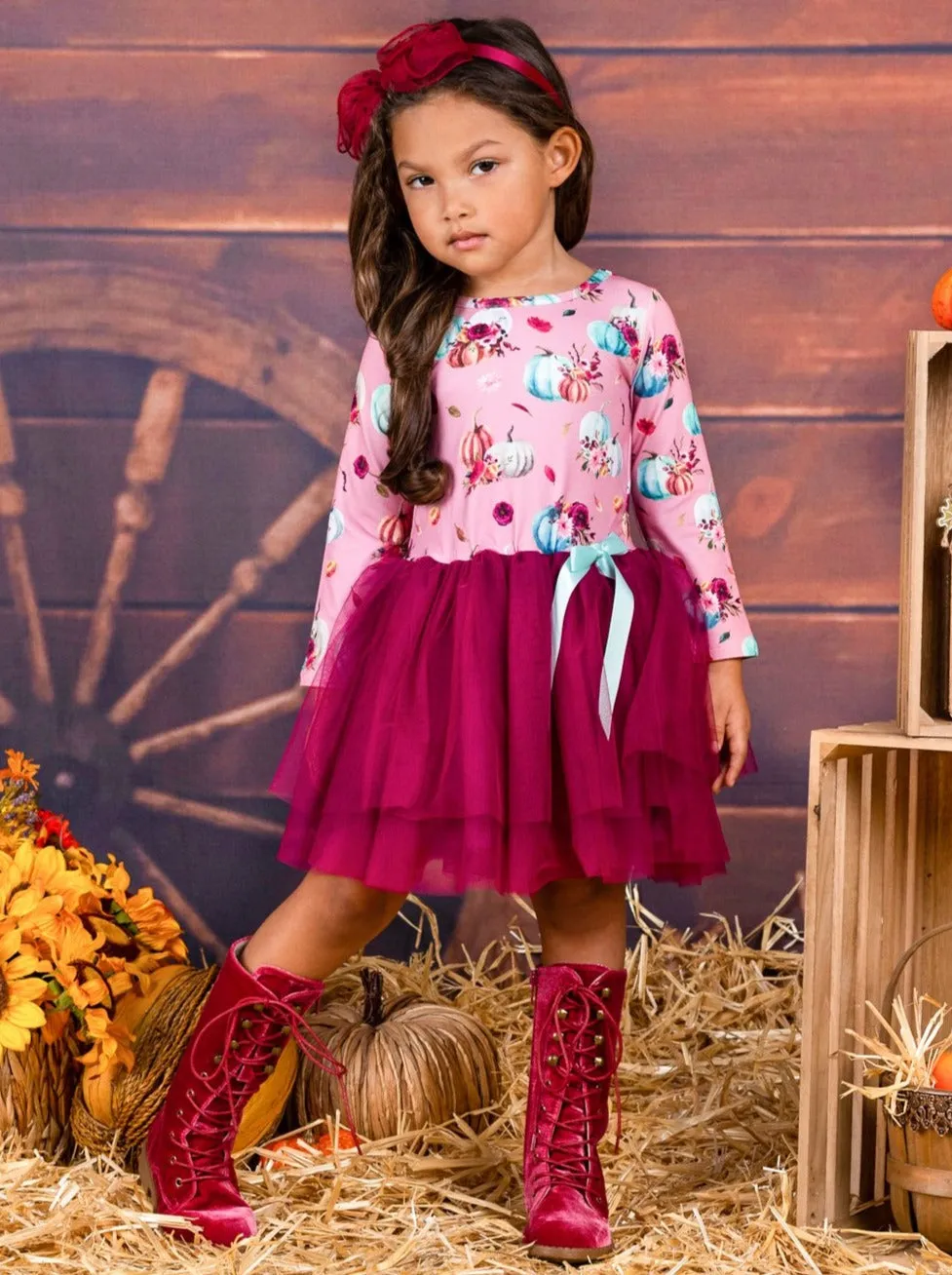 Pink Pumpkins Print Bow Tutu Dress