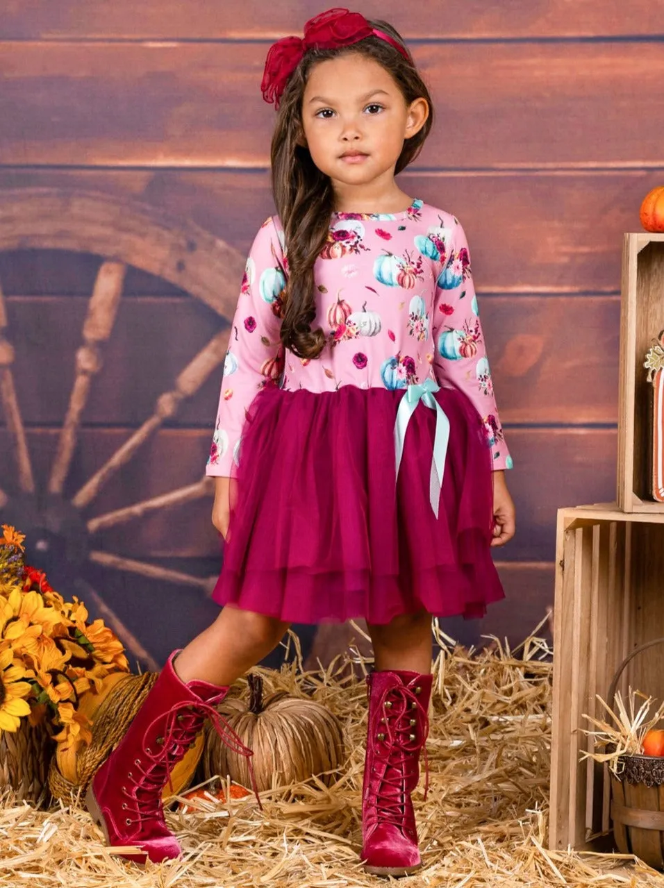 Pink Pumpkins Print Bow Tutu Dress