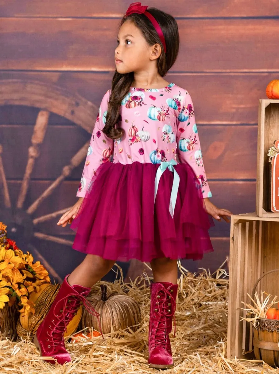 Pink Pumpkins Print Bow Tutu Dress