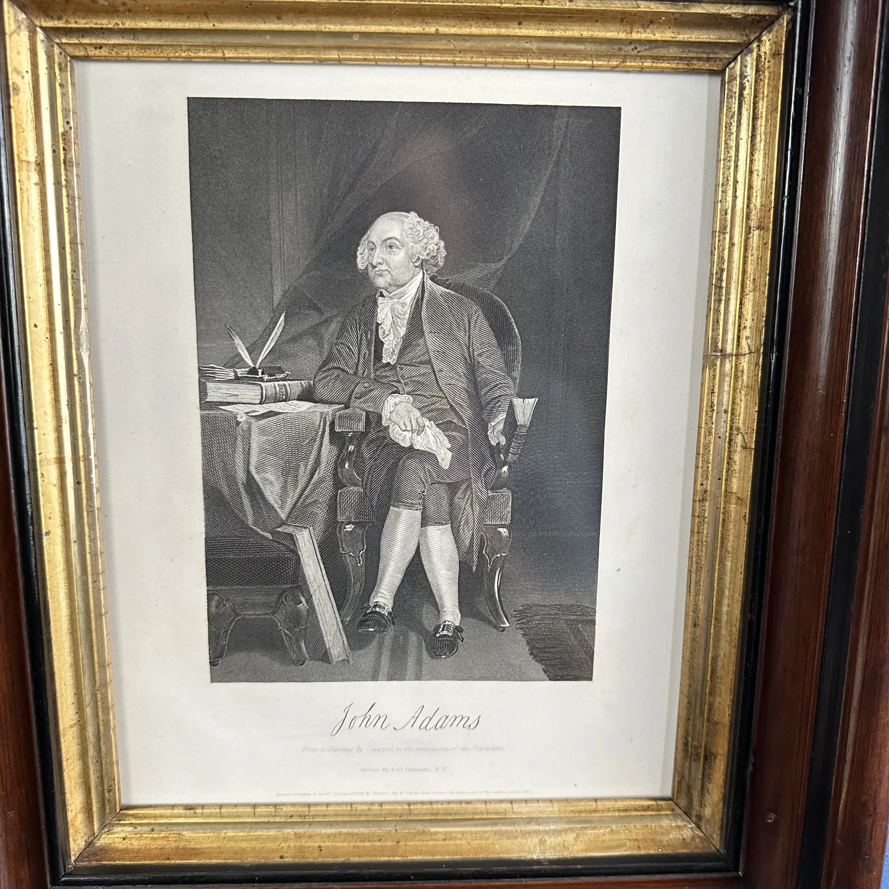 "John Adams" Engraved Portrait after Alonzo Chappel — c. 1862 — In an antique frame