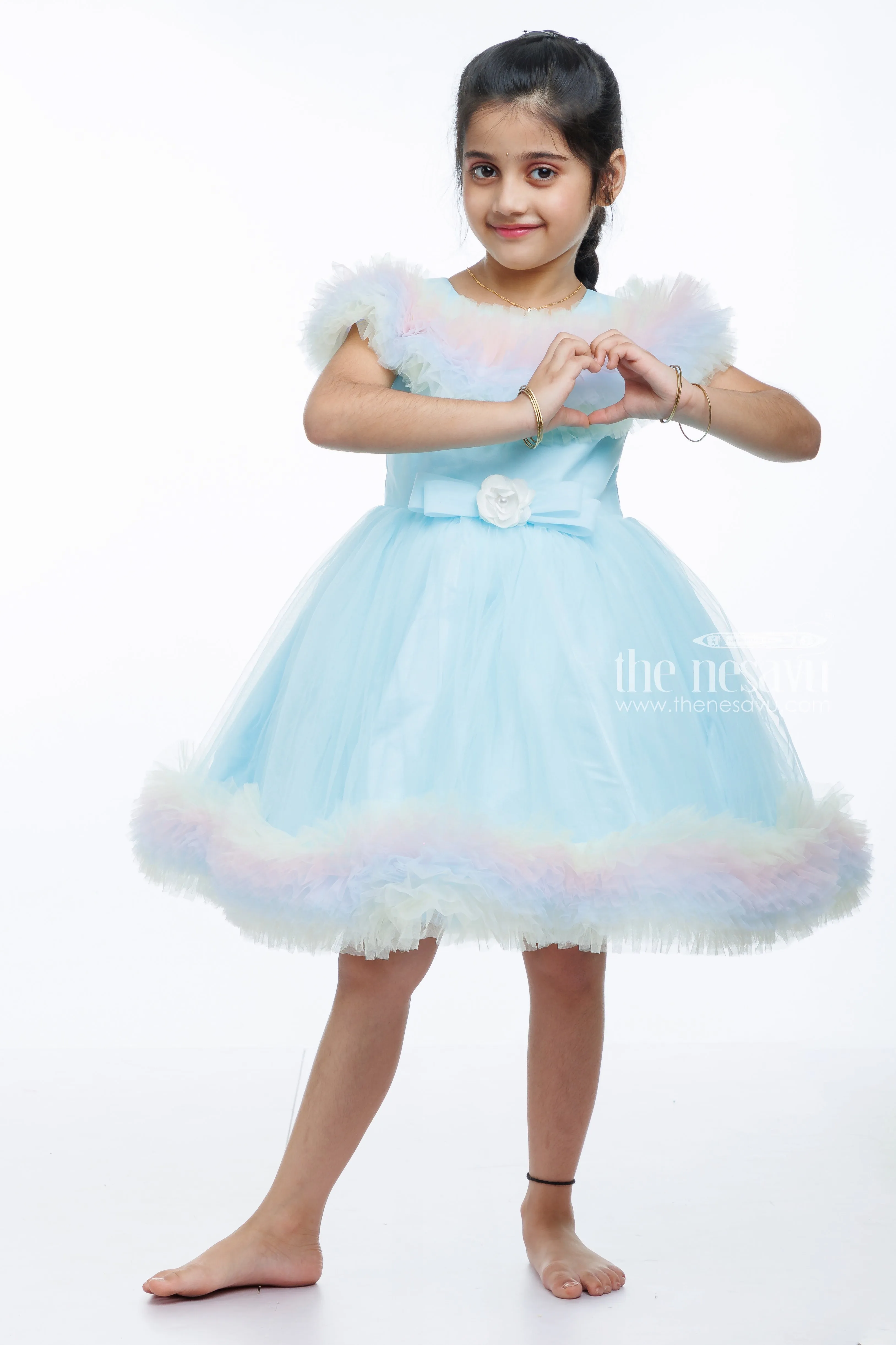 Rainbow Tulle Princess Party Frock: A Whirl of Color for Your Little Girl