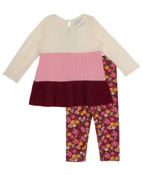 Rare Editions Baby Girls Top and Legging Outfit, 2 Piece Set - Burgundy