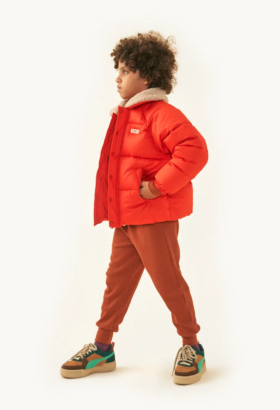 Red Solid Puffer Jacket