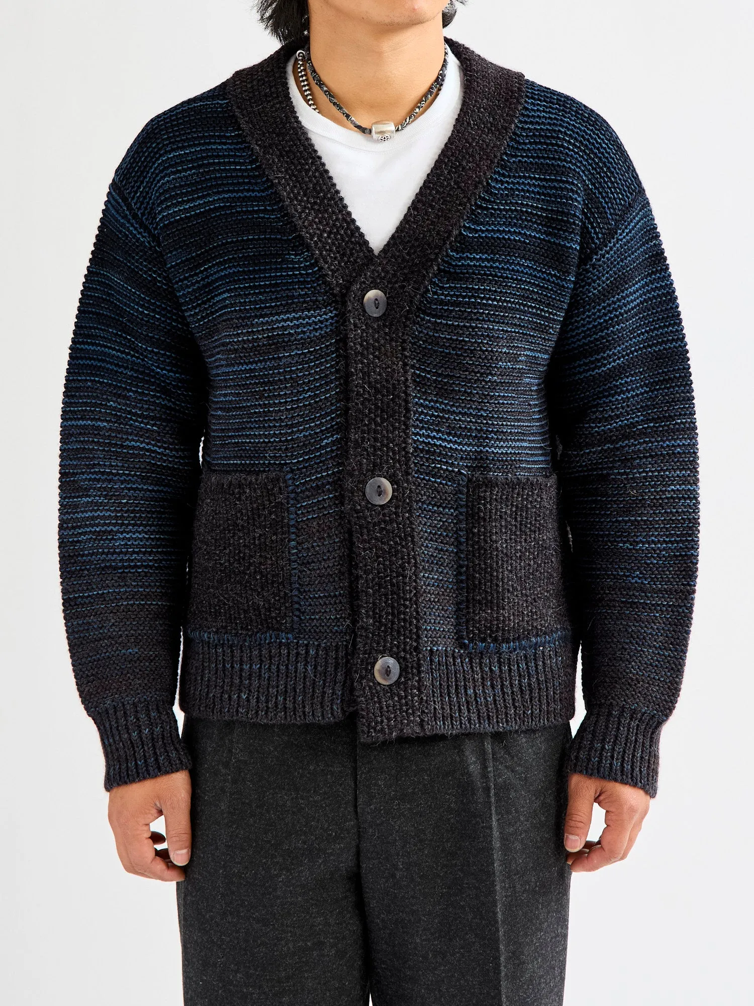 Ren Alpaca Cardigan in Black Dark Indigo