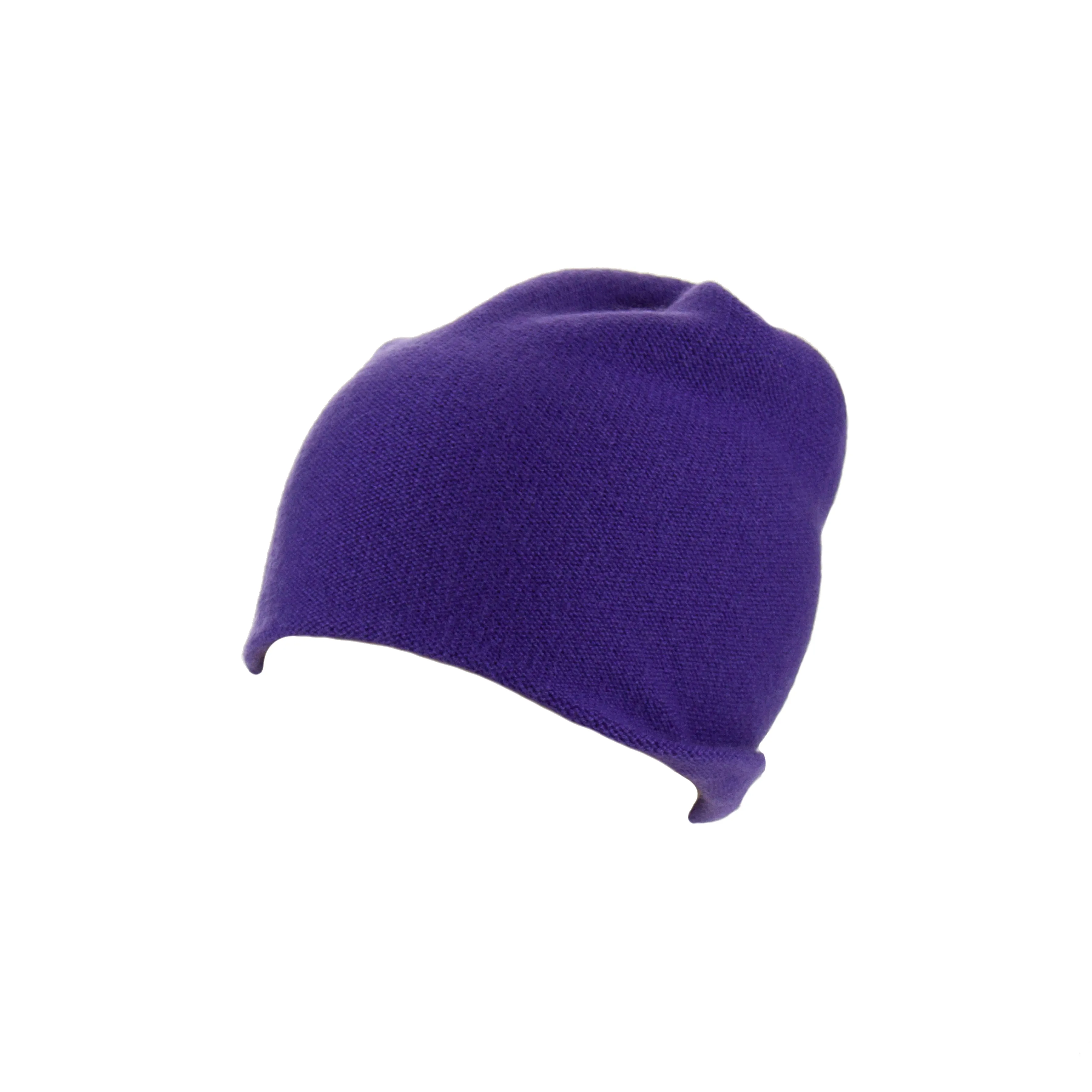 Reversible Slouchy Purple Cashmere Hat with Orange Heart and Rainbow Pom