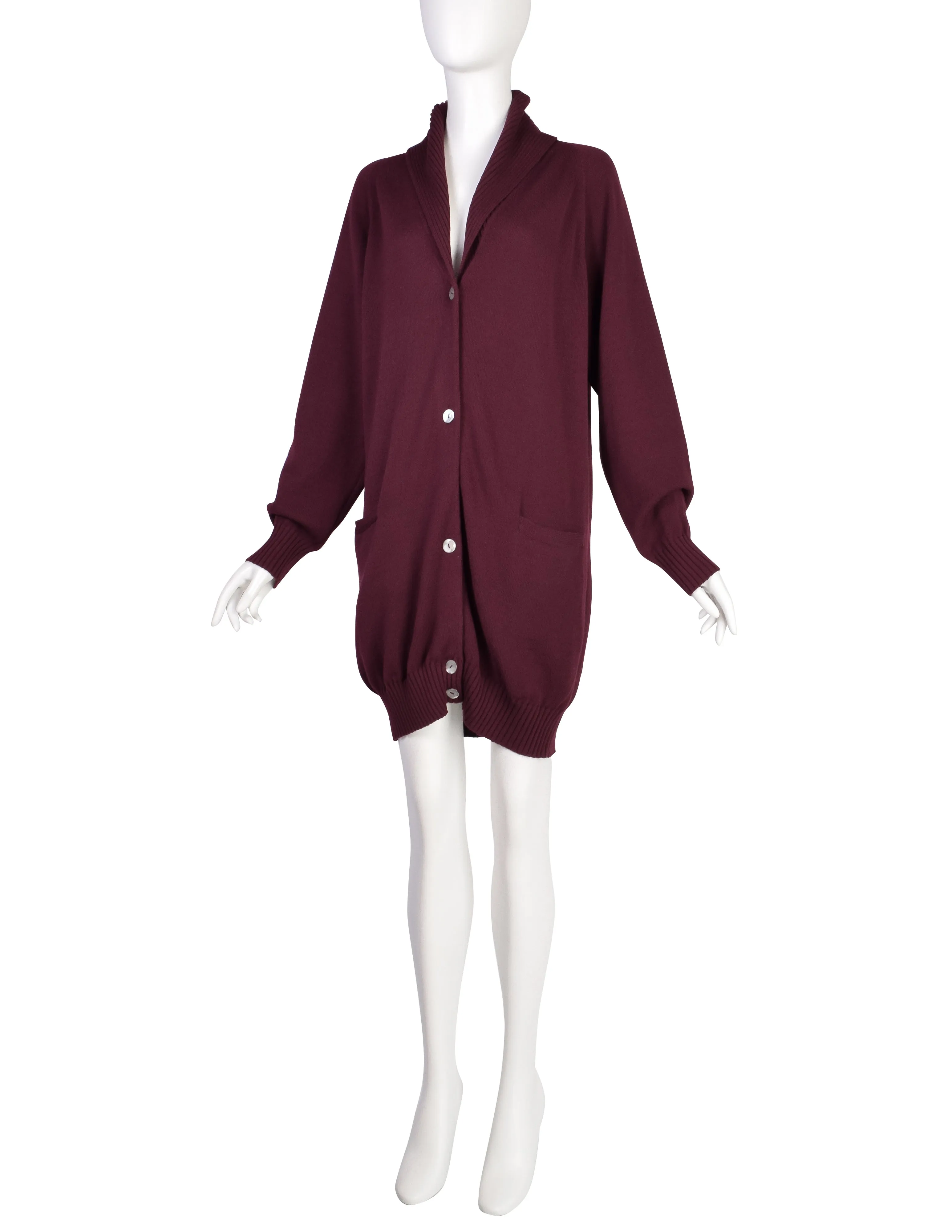 Romeo Gigli Vintage AW1989 Oversized Longline Maroon Knit Cardigan Sweater