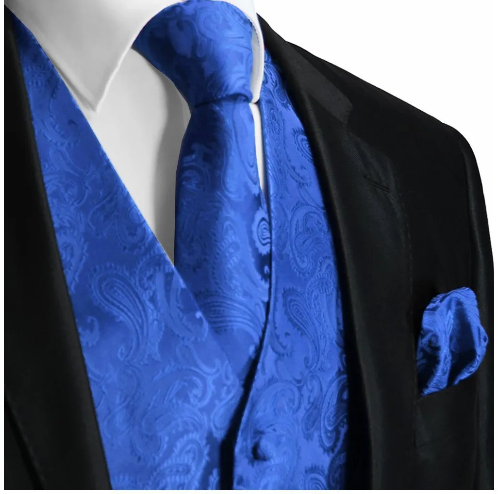 Royal Blue Paisley Tuxedo Vest Set